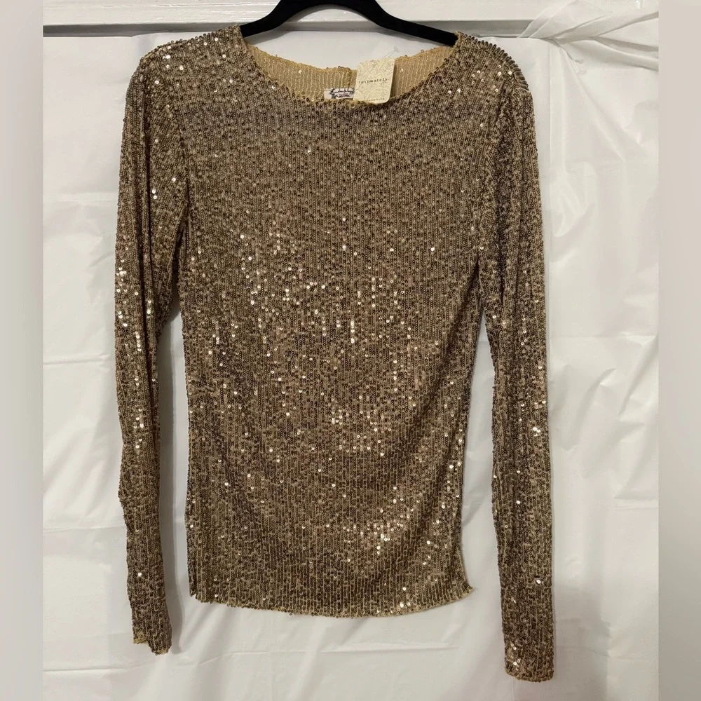 FREE PEOPLE Intimately Gold Rush Long Sleeve Sequin Glam Maximalist Women Small